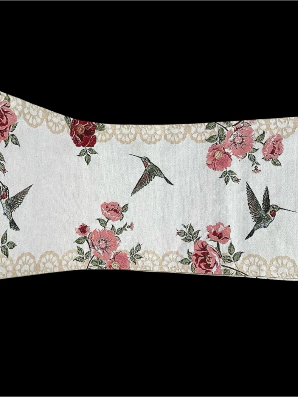 Collections etc Tapestry Table Runner Hummingbirds Florals 70 ½” x 13”